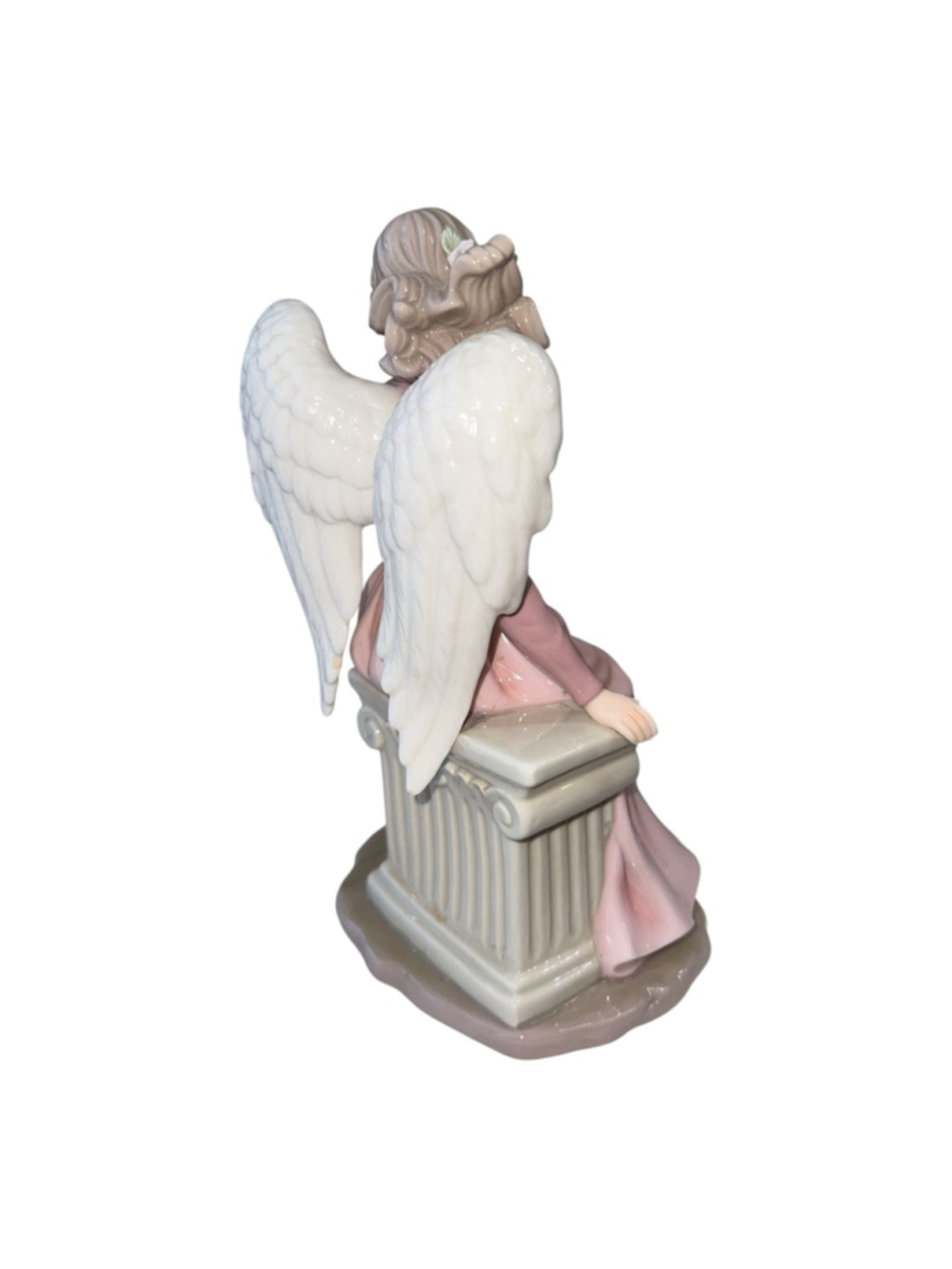 Decorative Porcelain Angel Figurine with Dove, Pink Dress, White Wings, 10.5"H x - Picture 2 of 3